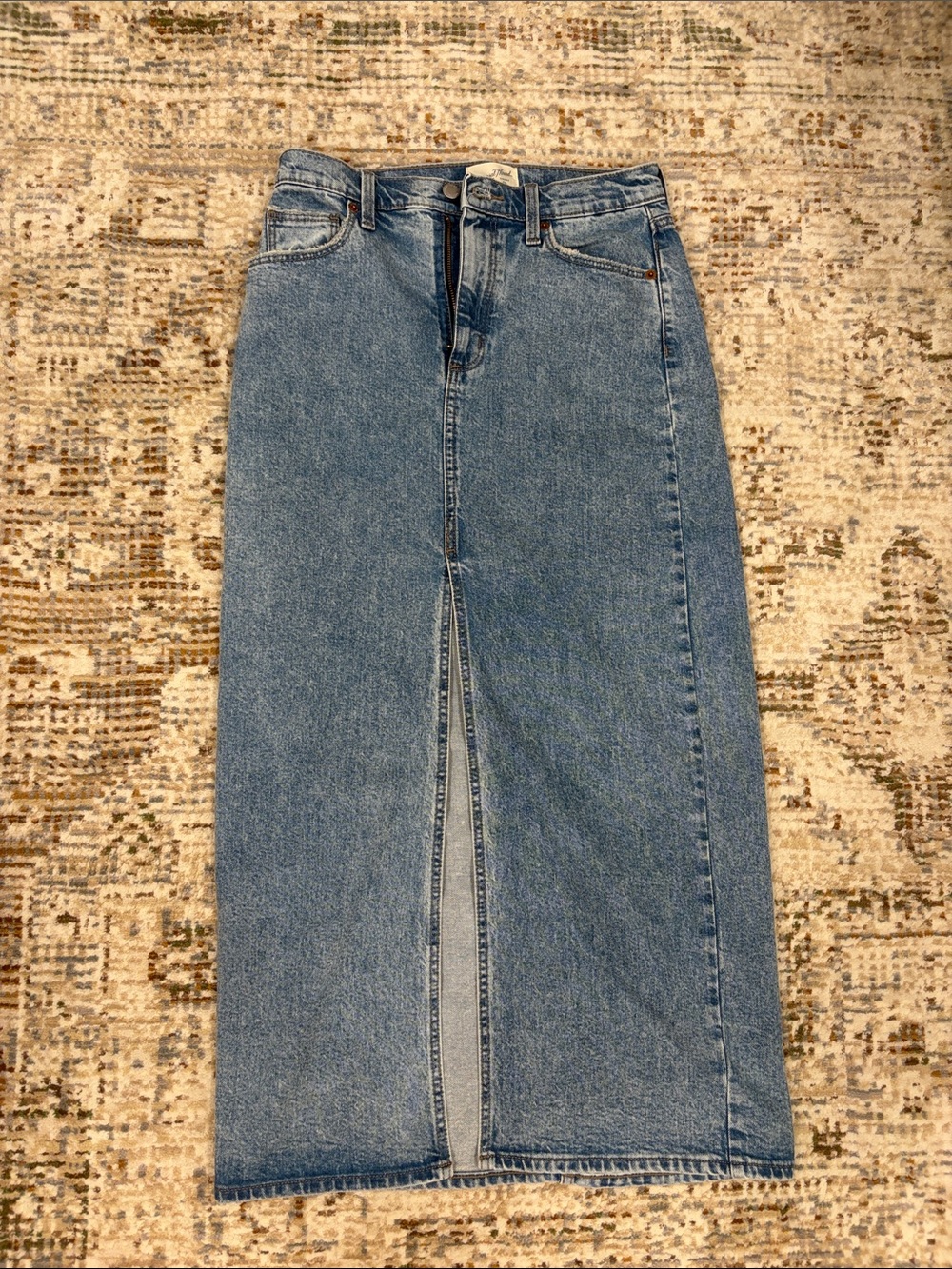 Universal Thread Straight-Leg Blue Denim Maxi Skirt with Front Slit